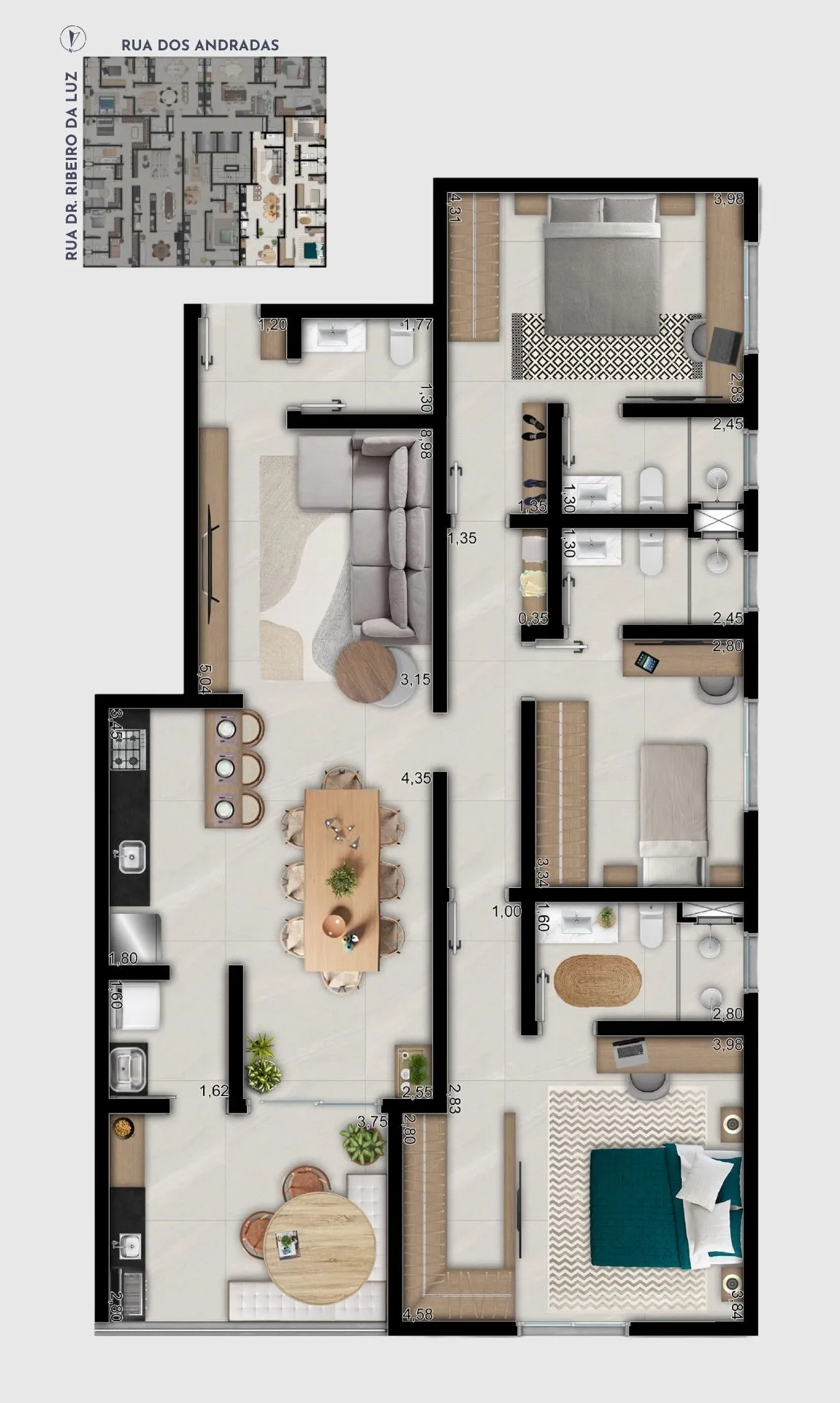 Planta humanizada 3 suítes - Edifício Ferraz Junqueira